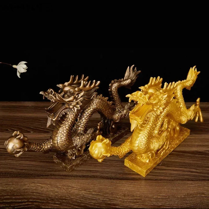 Good Lucky Dragon Resin Decoration Home Decor Figurine Gold Bronze