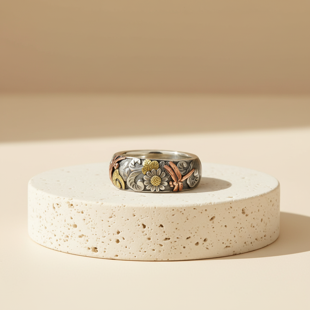 Vintage Carved Flower Antique Ring