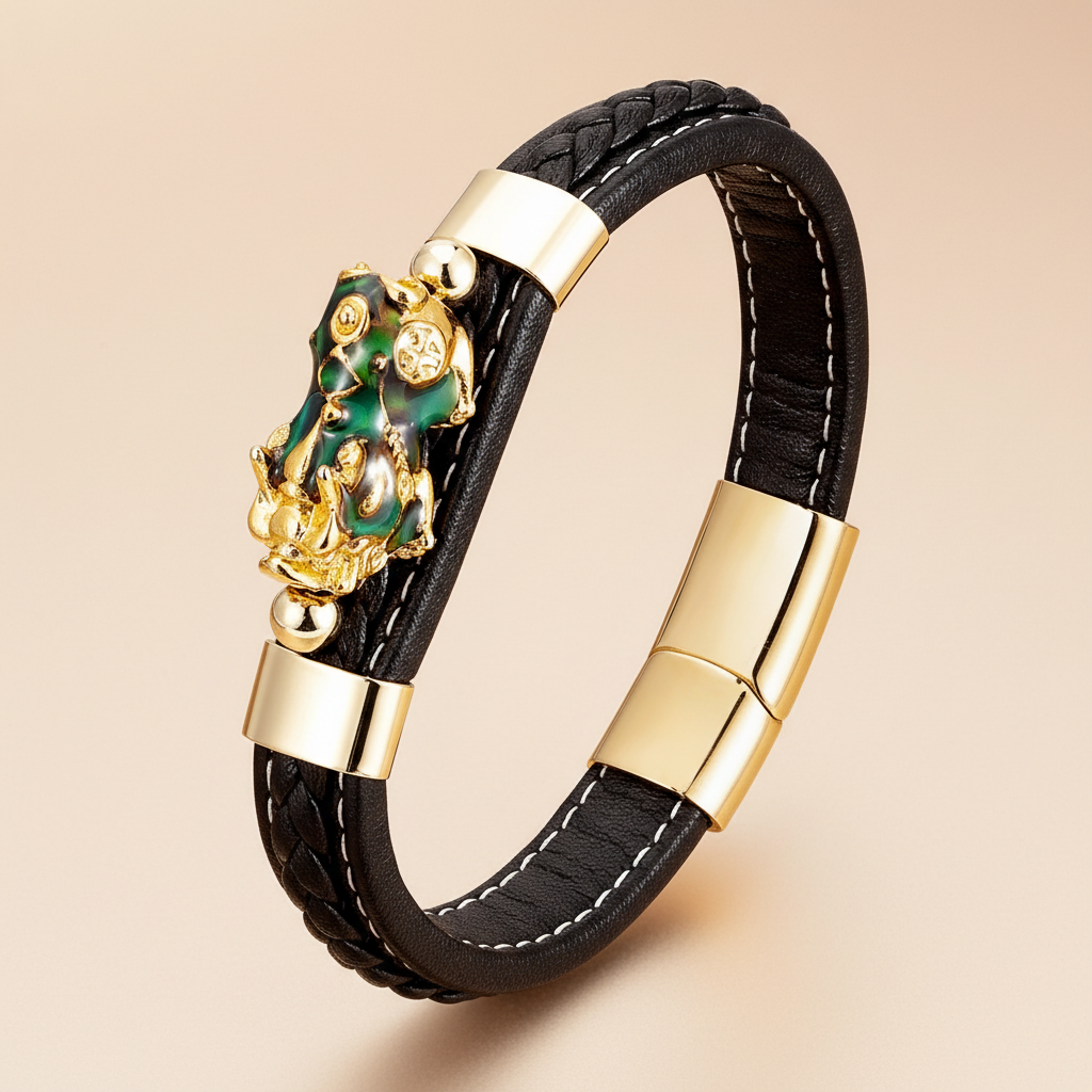 Pi Xiu Guardian Bracelet Lucky Gold Pixiu Charm Leather Men Women