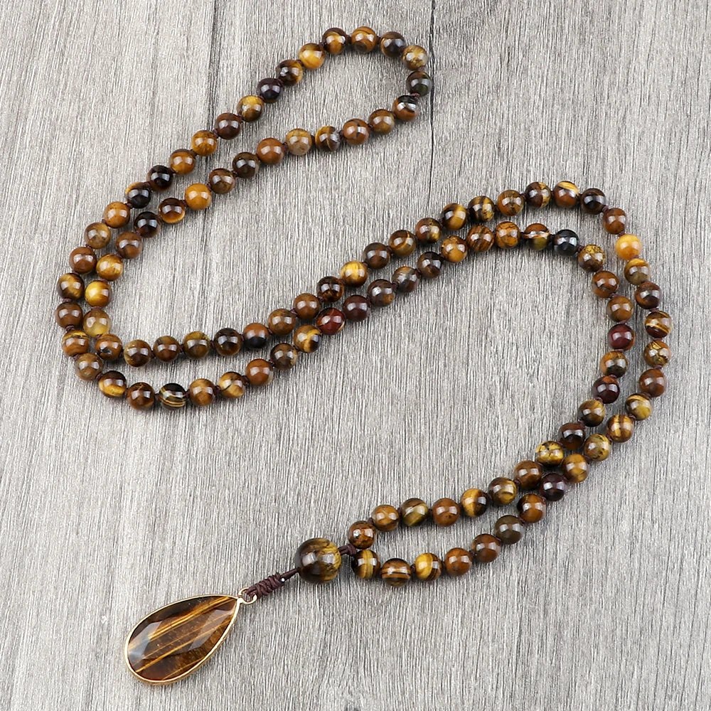 Handmade Vintage Tiger Eye Stone Necklace Lucky Crystal Beads Protection Balance Necklace