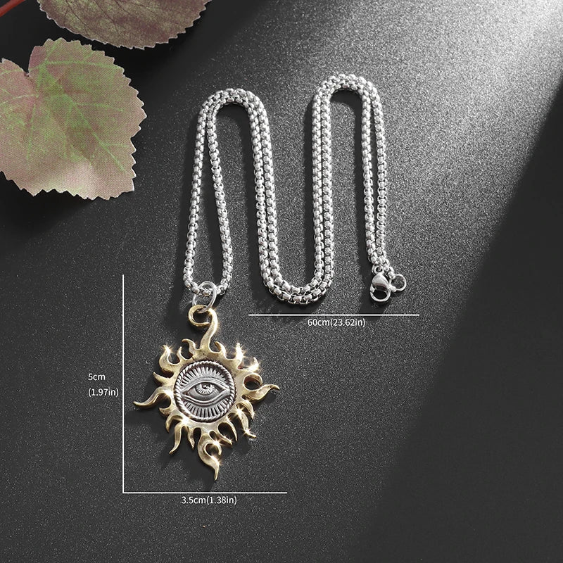 Vintage Sun Eye of God Pendant Necklace Evil Eye Gold Charm Necklace