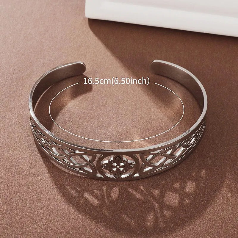 Amulet Bangle Bracelet and Necklace Celtic Scrollwork Design Cuff Bracelet Stainless Steel Jewelry