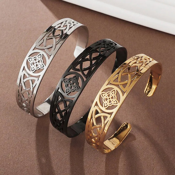 Amulet Bangle Bracelet and Necklace Celtic Scrollwork Design Cuff Bracelet Stainless Steel Jewelry