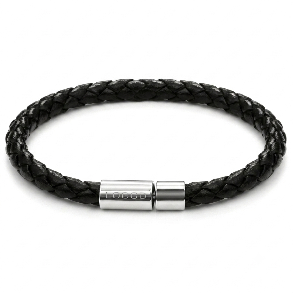Black silver braded clasp bracelet for men