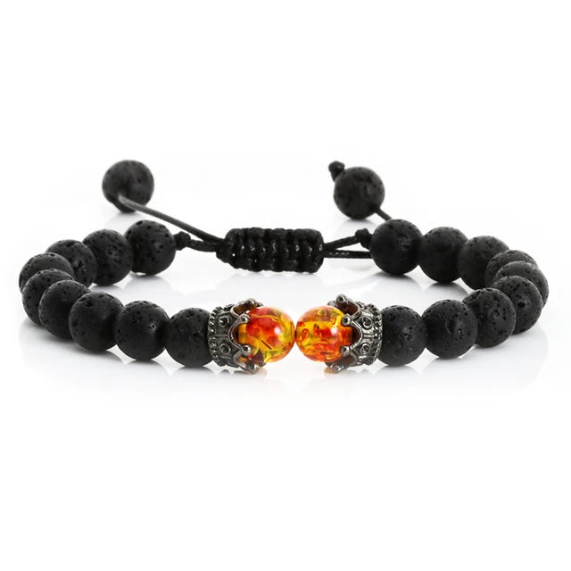 Black Lava Stone Bracelet Charm Tiger Eye Beads Gemstone Bracelet