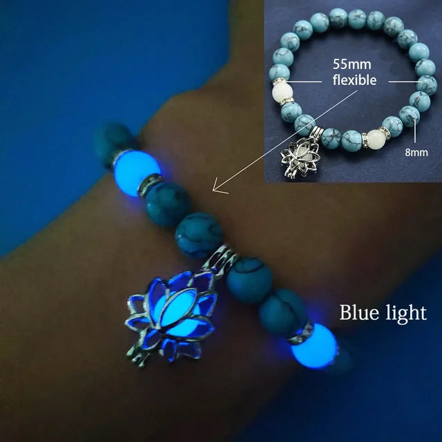 Natural Stone Bracelet Charm Lotus Turquoise Beads Glow in the Dark Bracelet