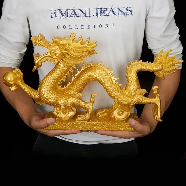 Good Lucky Dragon Resin Decoration Home Decor Figurine Gold Bronze