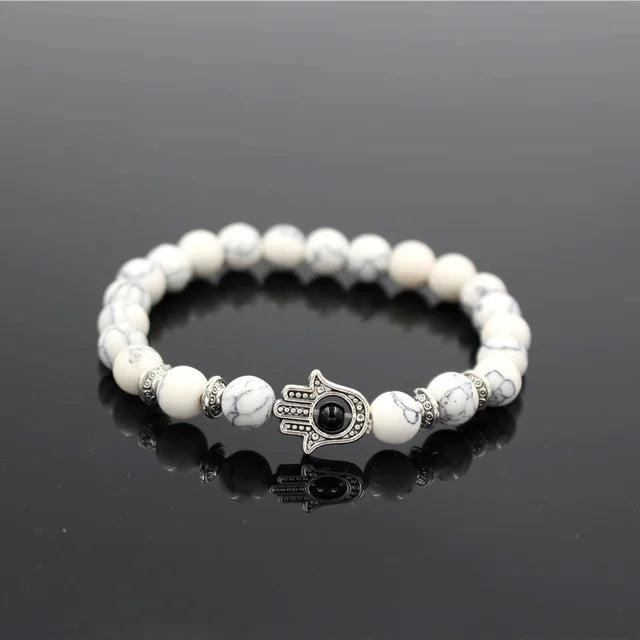 Hamsa Charm Lava White Howlite Stone Bracelet Evil Eye Lucky Crystals Bracelet