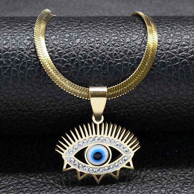 Evil Eye Choker Necklace Crystal Style Silver Gold Plated Jewelry Necklace