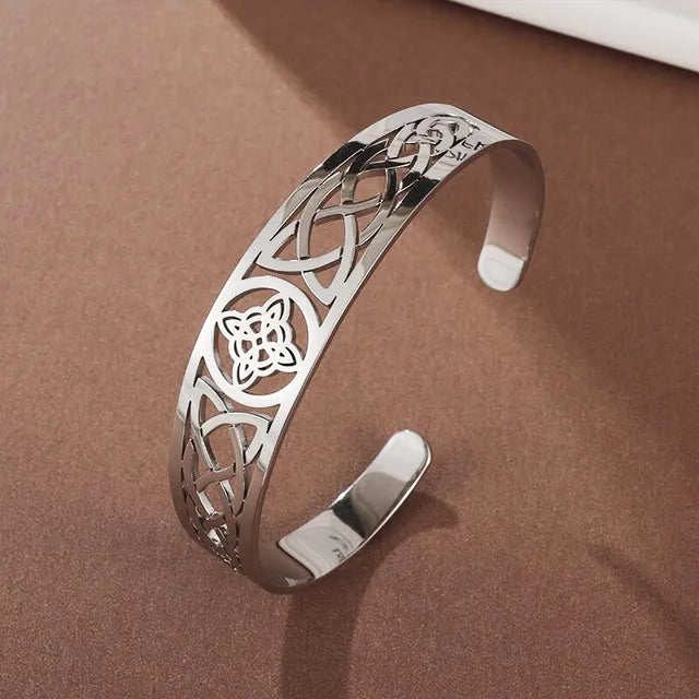 Amulet Bangle Bracelet and Necklace Celtic Scrollwork Design Cuff Bracelet Stainless Steel Jewelry