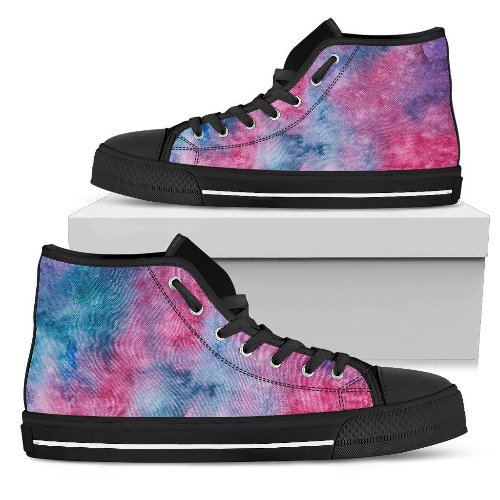 Pink Watercolor Womens High Top Shoes (White)