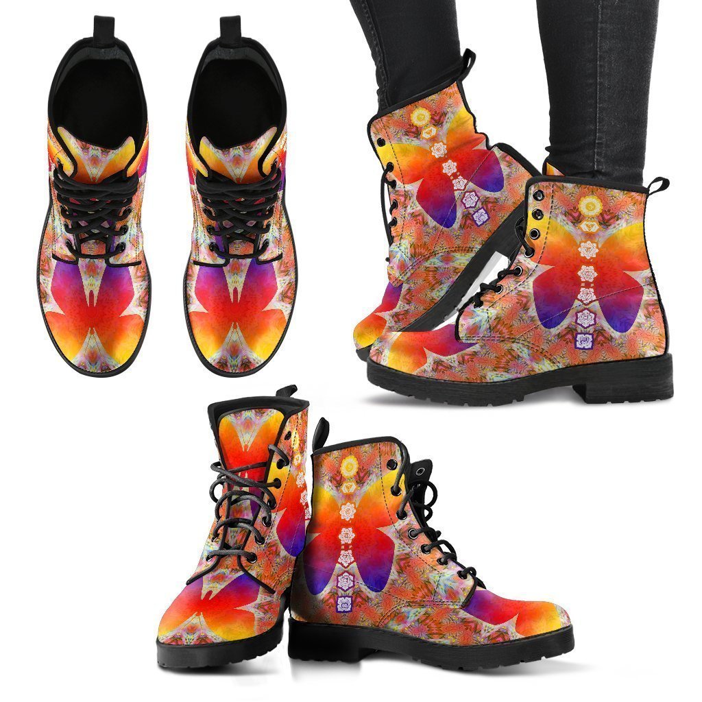 Colorful Butterfly and Chakra Leather Boots