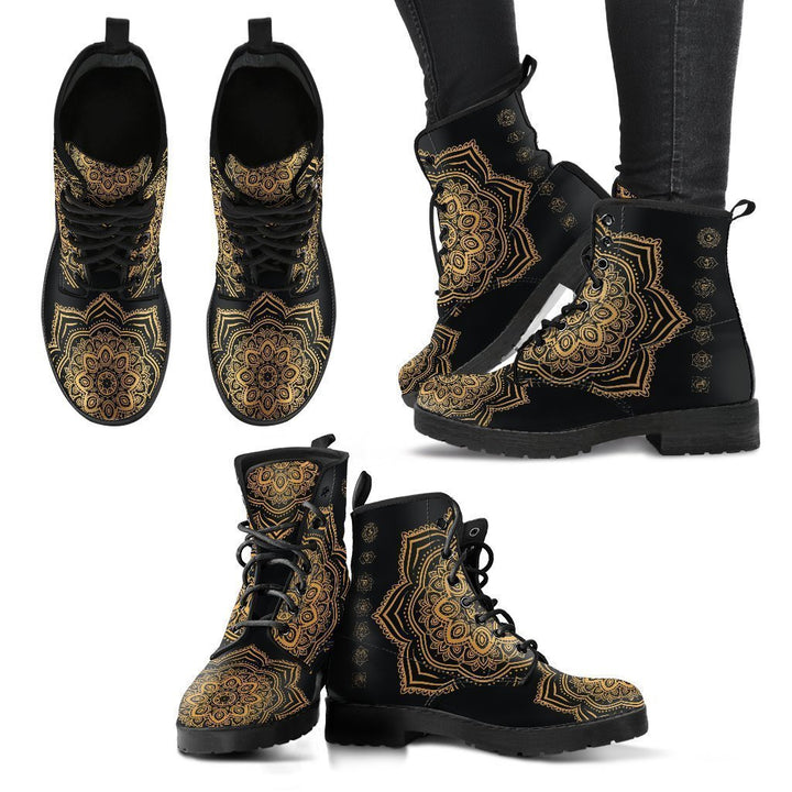 Black Gold Chakra Mandala Leather Boots