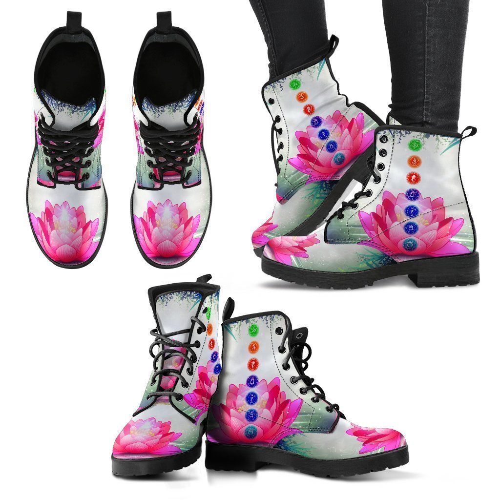 Pink Lotus and Chakra Leather Boots