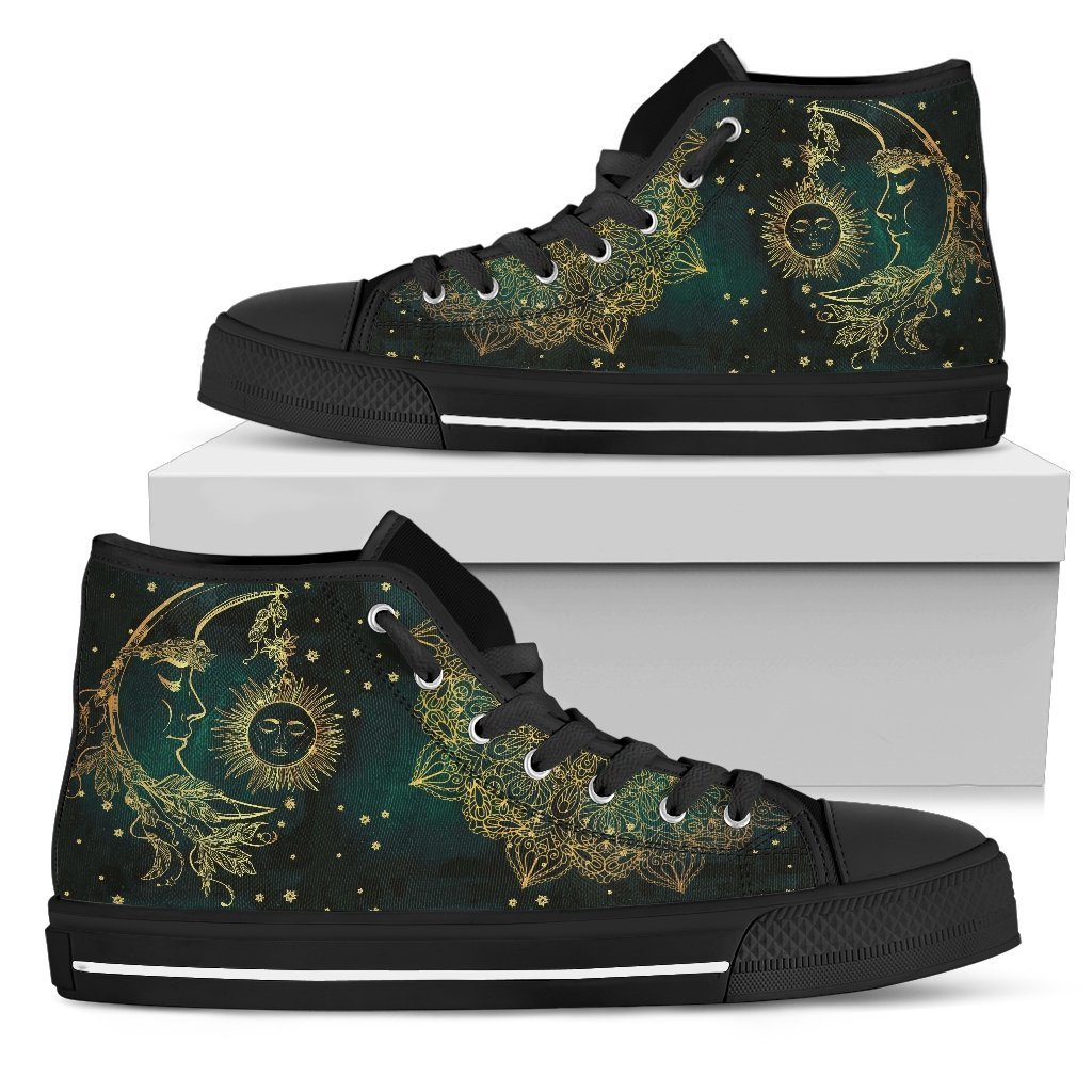 Sun & Moon Handcrafted Black Sole High Top Shoes