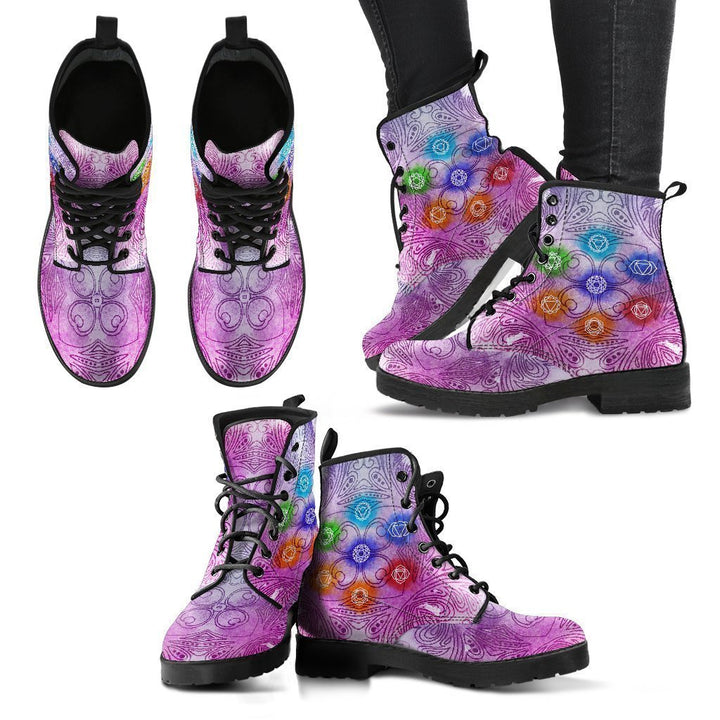 Glowing Purple Chakra Leather Boots