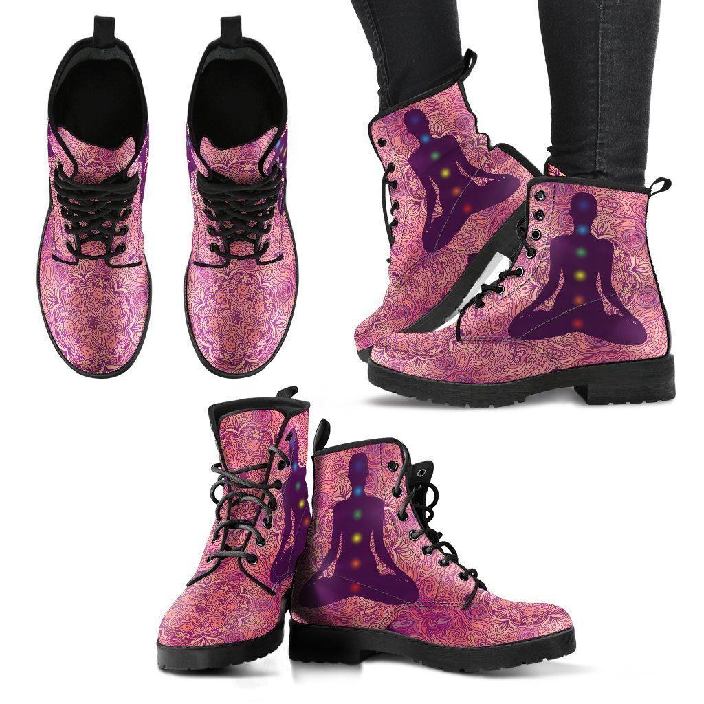 Chakra Mandala Pink Leather Boots