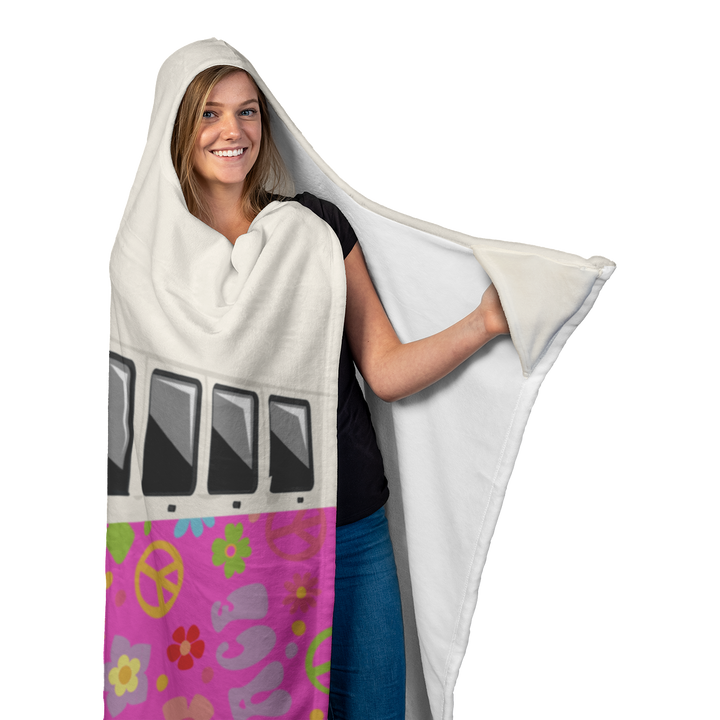 Peace White Pink Hooded Blanket