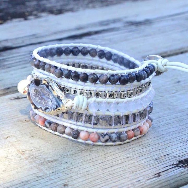 Natural Stones Labradorite & Druzy Crystal Woven Bracelet