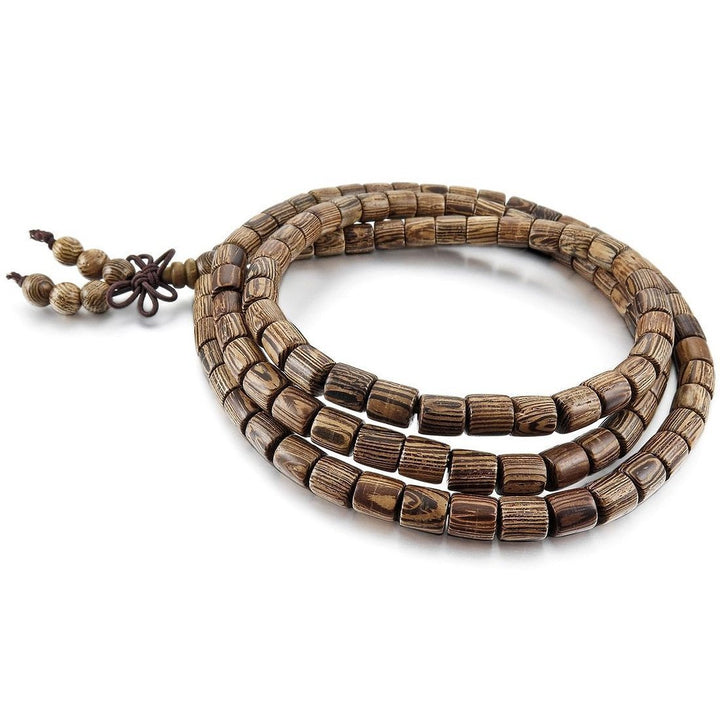 108 Cylindrical Wenge Wood Mala Beads Bracelet