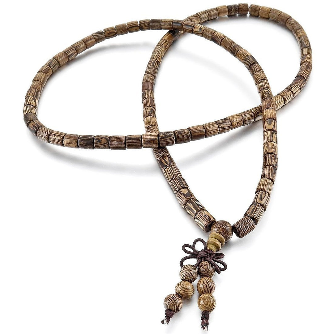 108 Cylindrical Wenge Wood Mala Beads Bracelet