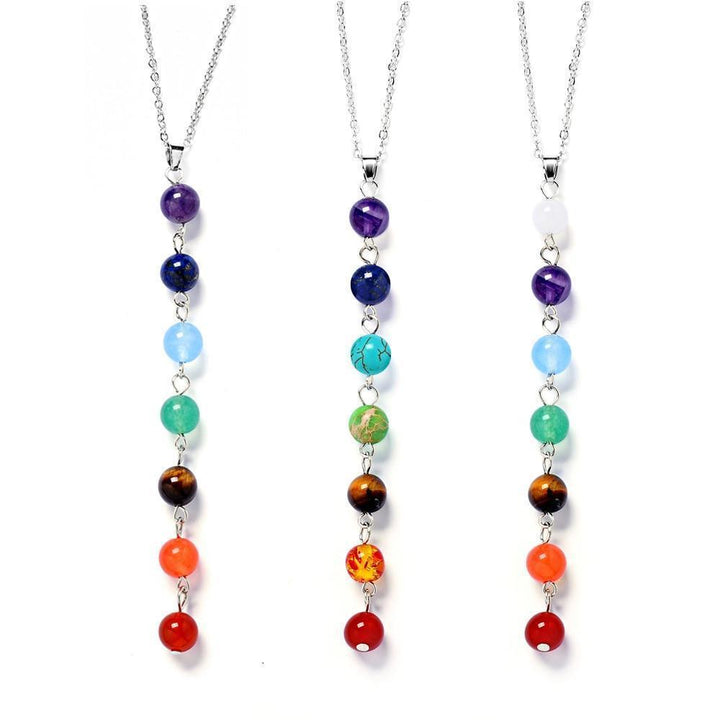 7 Chakra Stones Pendant Reiki Necklace Balance Chakra Crystals Necklace