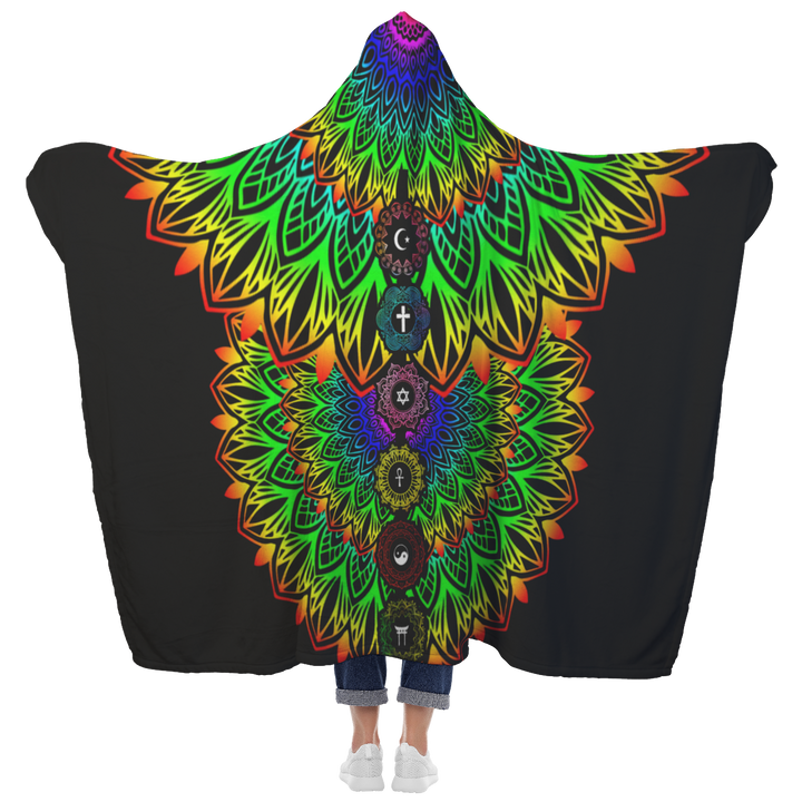 Black Chakra Moon Yin Yang Hooded Blanket