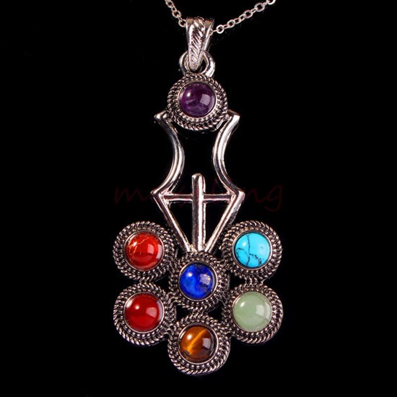 7 Chakra Beads Metal Reiki Pendant