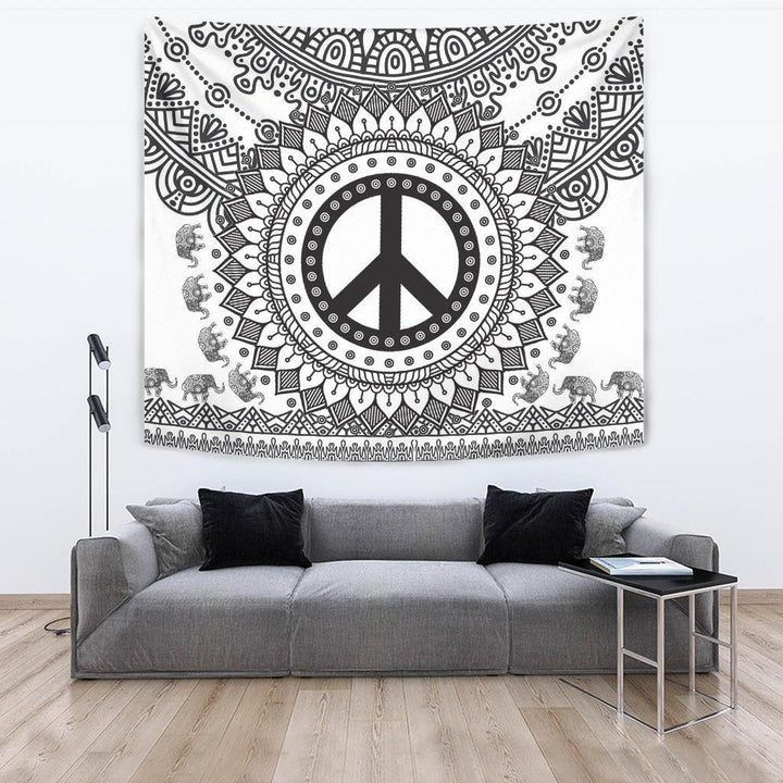 White Black Peace and Mandala Tapestry