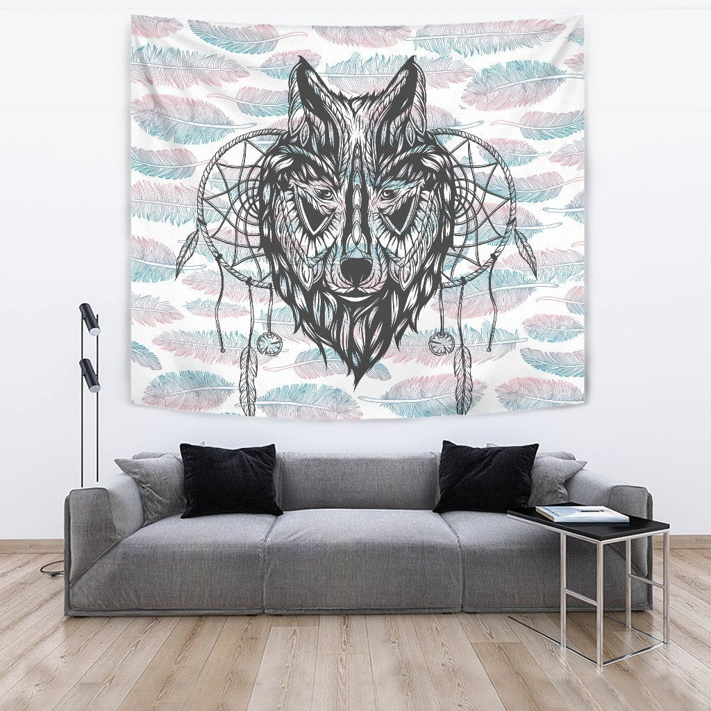 Wolf Head Feather Tapestry