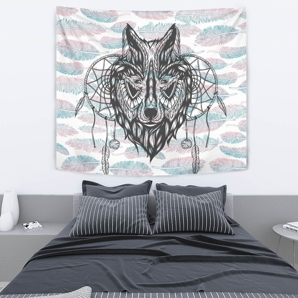 Wolf Head Feather Tapestry