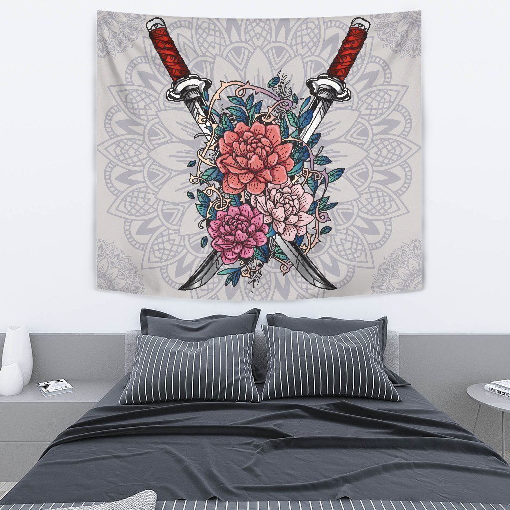 Colorful Flower with Sword Tapestry