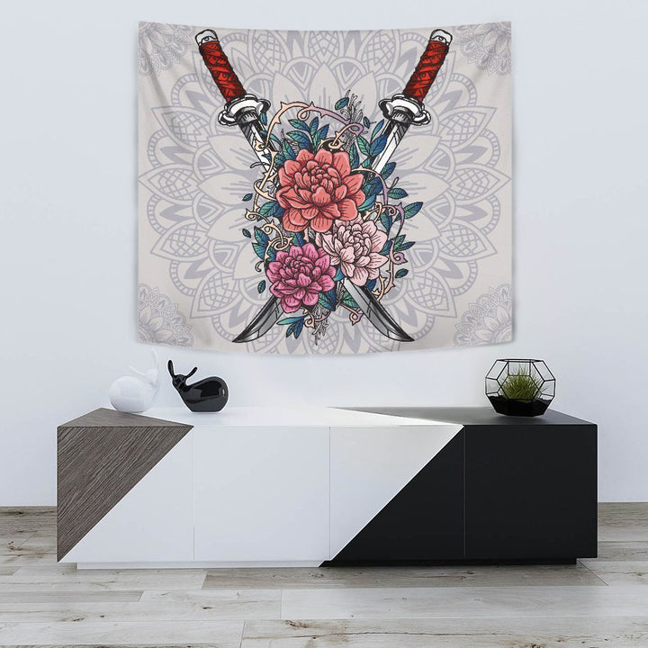 Colorful Flower with Sword Tapestry