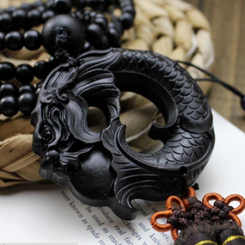 Wooden Black Dragon Beast and Buddha Hanging Decor