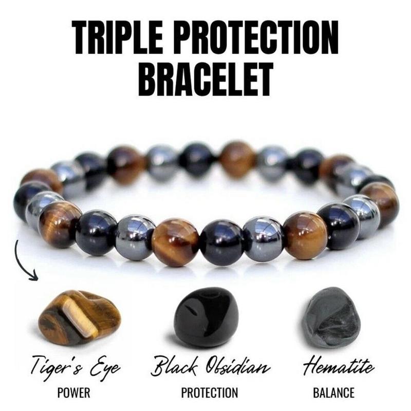 Triple Protection Tiger Eye Hematite Black Bracelet