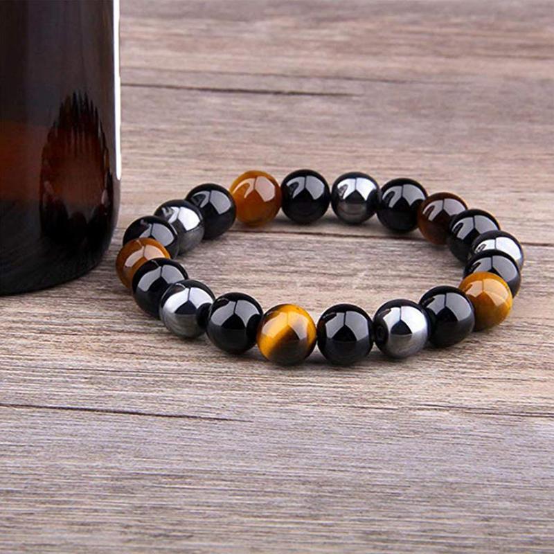 Triple Protection Tiger Eye Hematite Black Bracelet