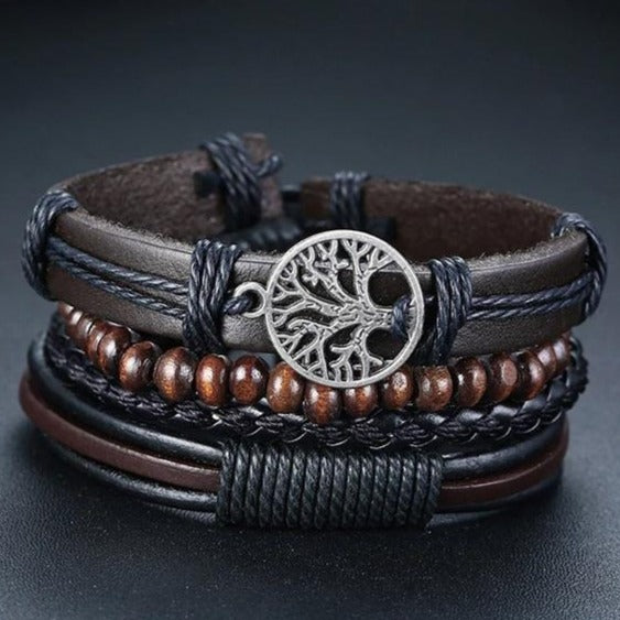 Tree Of Life Charm Leather Rope Chain Bracelet