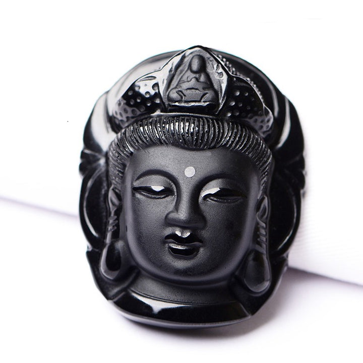 Natural Obsidian Buddha Black Pendant Necklace Protection Stone Natural Black Crystals Necklace