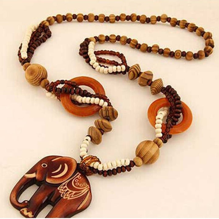 Ethnic Elephant Wooden Beads Necklace