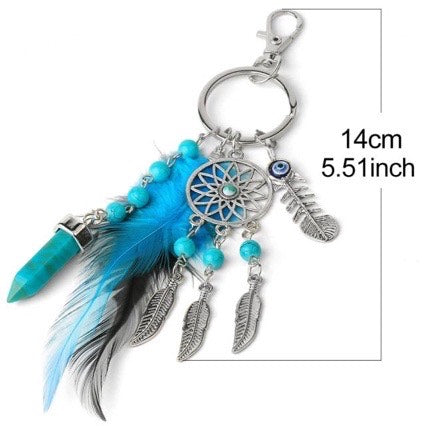 Blue Feather Tassel Charm Keychain