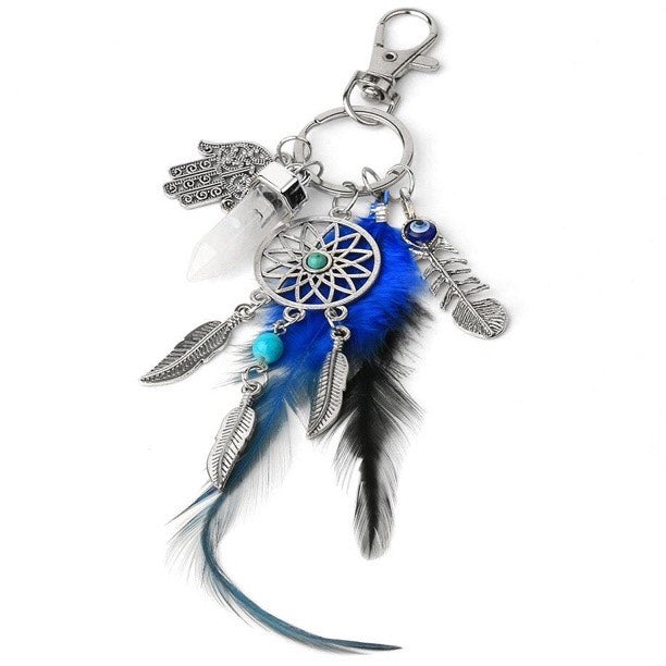 Blue Feather Tassel Charm Keychain
