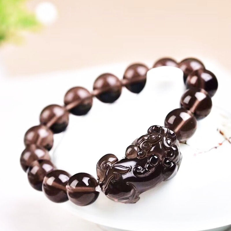 Pi Xiu Ice Shaped Lucky Bracelet Beads Good Fortune Pixiu Obsidian Crystal Bracelet