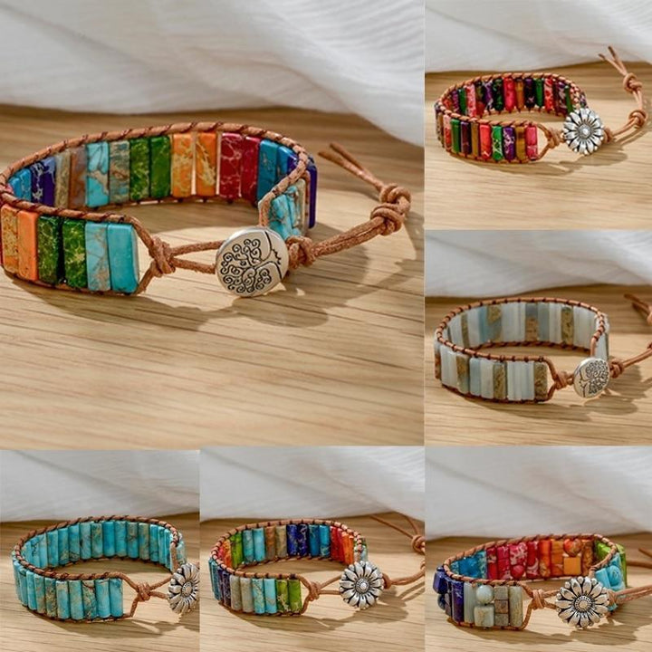 7 Chakra Natural Stone Leather Wrap Bracelets Spiritual Bracelets