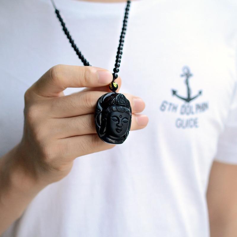 Natural Obsidian Buddha Pendant Necklace