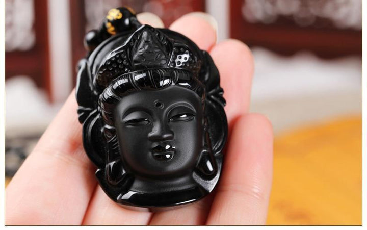 Natural Obsidian Buddha Pendant Necklace