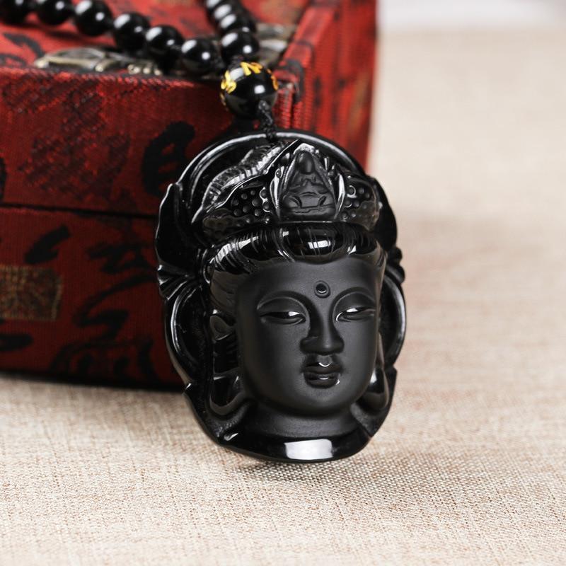 Natural Obsidian Buddha Pendant Necklace