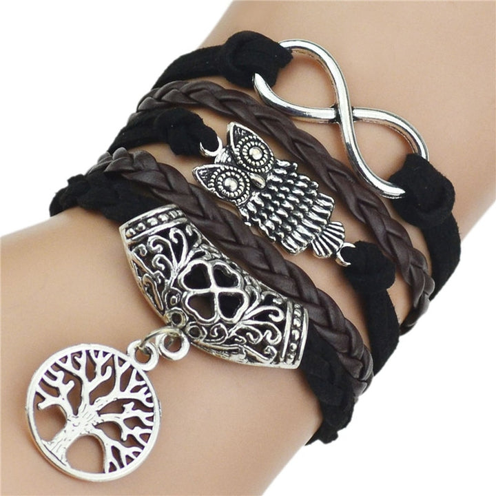 Tree of Life Owl Infinity Leather Bracelet