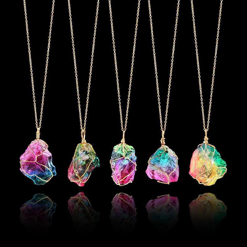 Rainbow Natural Stone Pendant Necklace