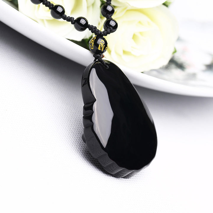 Black Carved Buddha God of Fortune Lucky Necklace