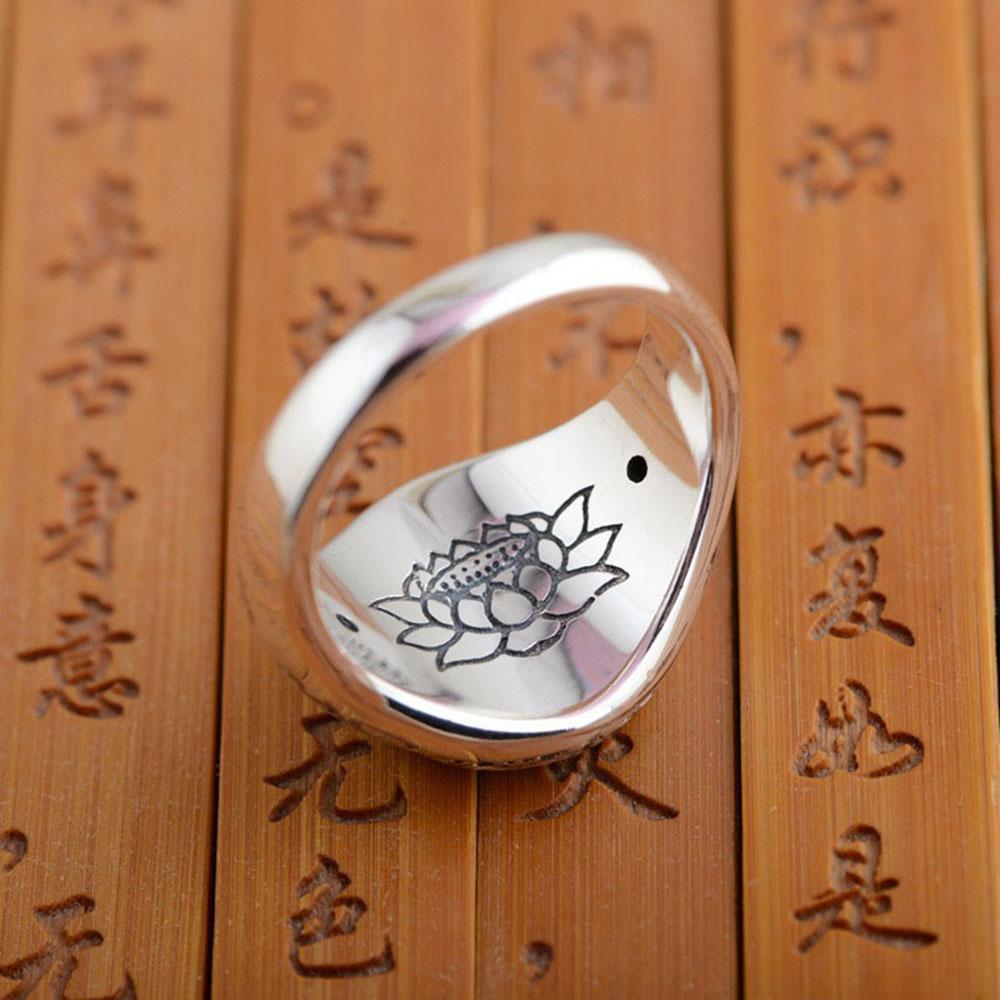 Silver 6 Syllable Mantra Lotus Signet Ring